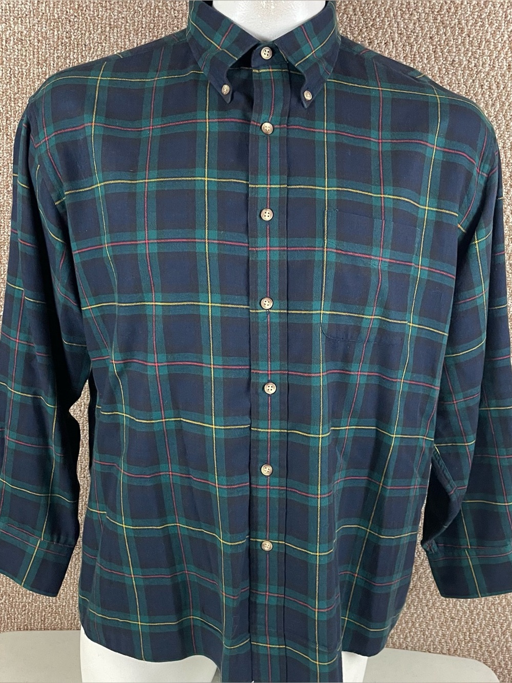 Vtg Viyella Button Down Shirt Mens XL Green Blue Plaid Wool Blend 90s E83